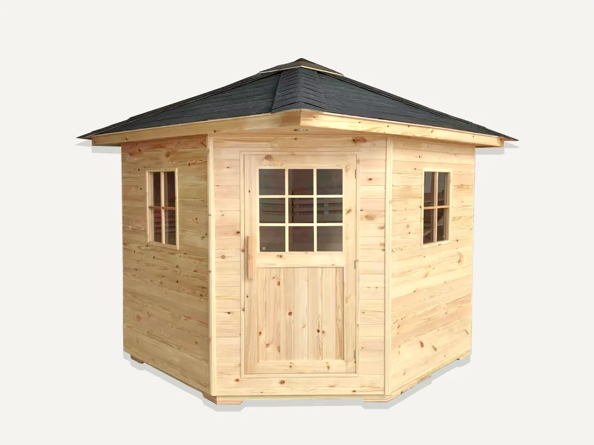 Aleko Thermowood Wet Dry Outdoor Sauna with Asphalt Roof, 6 kW, 5 Person (SKD5HEM-AP)