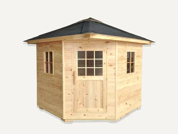 Image: alekoproducts.com Aleko Thermowood Wet Dry Outdoor Sauna with Asphalt Roof, 6 kW, 5 Person (SKD5HEM-AP)