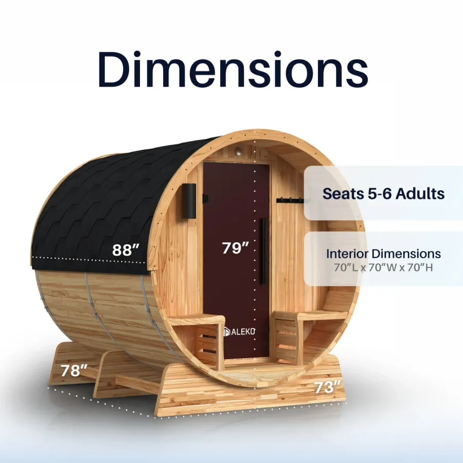 Aleko Liatris Rustic Cedar Barrel Sauna with Front Porch Canopy, 5-6 Person (SB6CED-AP), photo 6 of 9