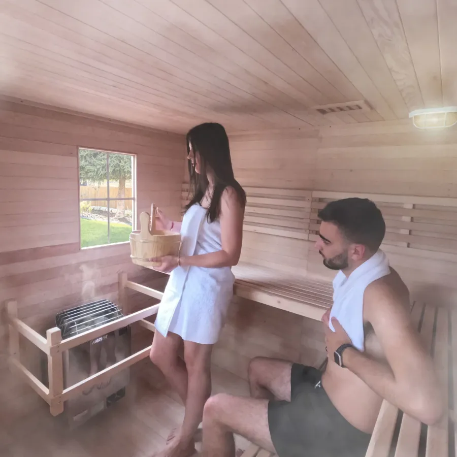 Aleko Thermowood Wet Dry Outdoor Sauna with Asphalt Roof, 6 kW, 5 Person (SKD5HEM-AP), photo 2 of 5