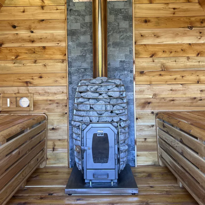 Heritage Sauna Mobile Flat Barrel Sauna Trailer 6-8 Person with HUUM Heater, photo 9 of 11