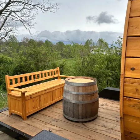 Image: saunaplace.com Heritage Sauna Mobile Flat Barrel Sauna Trailer 6-8 Person with HUUM Heater, photo 4 of 11