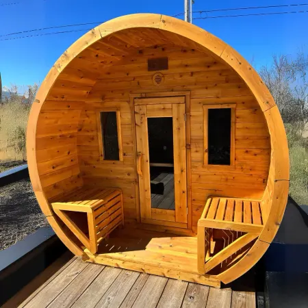 Image: saunaplace.com Heritage Sauna Mobile Flat Barrel Sauna Trailer 6-8 Person with HUUM Heater, photo 7 of 11