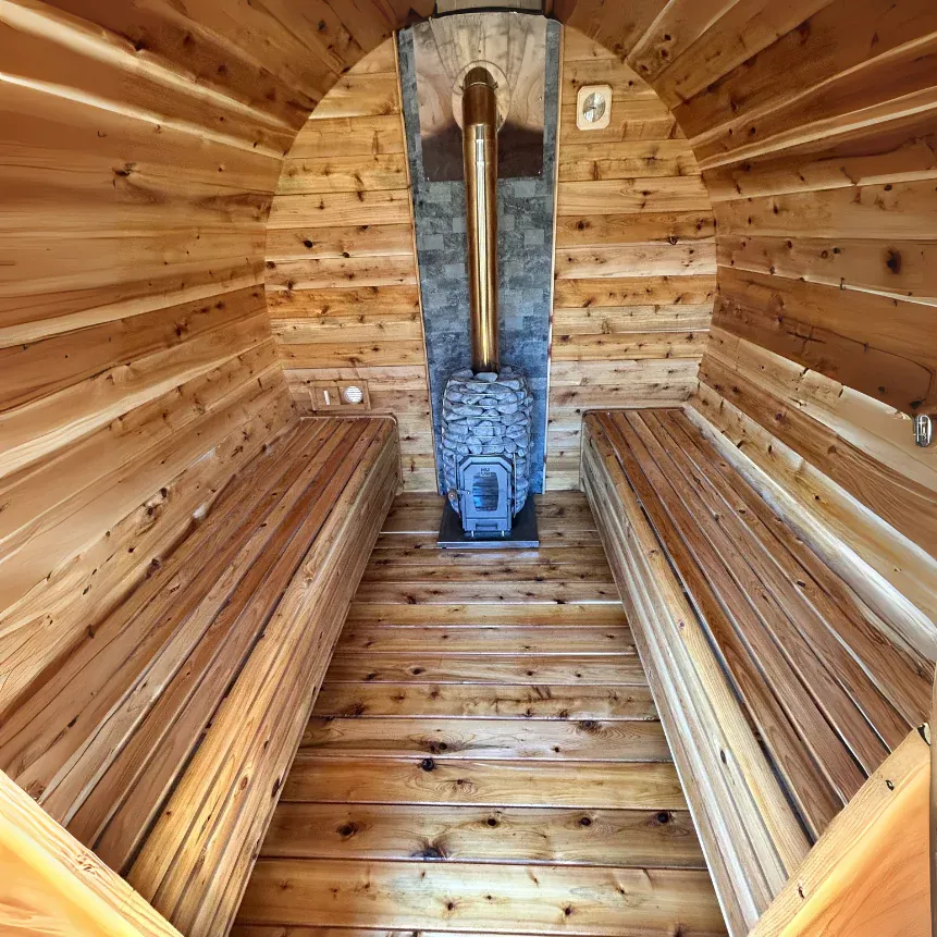 Heritage Sauna Mobile Flat Barrel Sauna Trailer 6-8 Person with HUUM Heater, photo 8 of 11
