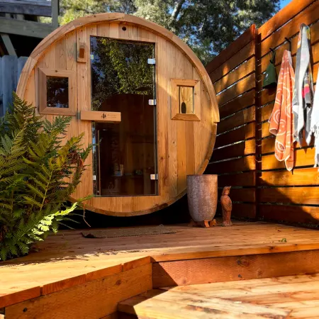 Image: redwoodoutdoors.com Redwood Outdoors Barrel Outdoor Sauna - 6 Person, photo 3 of 8