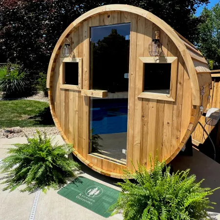 Image: redwoodoutdoors.com Redwood Outdoors Extra-Wide Outdoor Barrel Sauna - 6 Person, photo 3 of 10