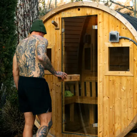 Image: redwoodoutdoors.com Redwood Outdoors Extra-Wide Outdoor Barrel Sauna - 6 Person, photo 4 of 10