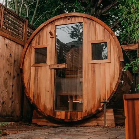 Image: redwoodoutdoors.com Redwood Outdoors Extra-Wide Outdoor Barrel Sauna - 6 Person, photo 5 of 10