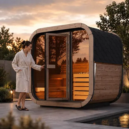 Image: topture.com SaunaLife Cube CL5G 4-Person Outdoor Cube Sauna, photo 2 of 11