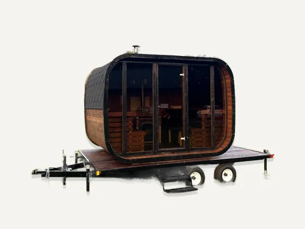 Image: saunaplace.com Heritage Sauna Mobile Lux Halo Sauna Trailer 6-8-Person with HUUM Heater