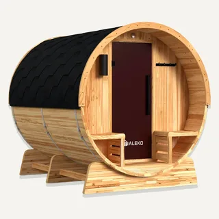 Image: alekoproducts.com Aleko Liatris Rustic Cedar Barrel Sauna with Front Porch Canopy, 5-6 Person (SB6CED-AP)