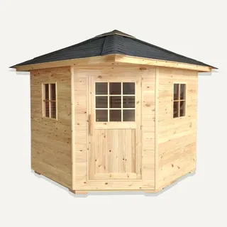 Image: alekoproducts.com Aleko Thermowood Wet Dry Outdoor Sauna with Asphalt Roof, 6 kW, 5 Person (SKD5HEM-AP)